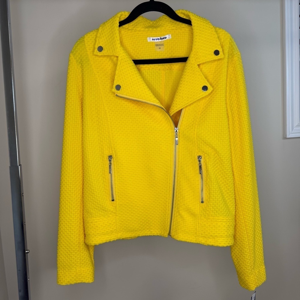 Peter Nygard Yellow Textured Moto Jacket Boutique Exclusive Made in Egypt Size M